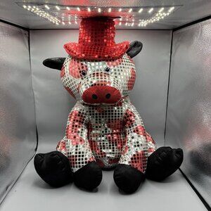 Walmart Large Disco Cow Plush Red Silver Sequins Holiday New Years 24"